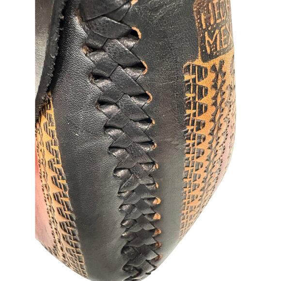 Vintage Leather Crossbody Bag Handmade in Mexico - Red Beige Black - Mint Cond! - Picture 9 of 11